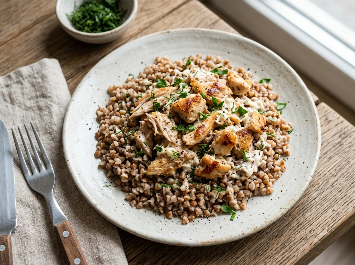 Гречка с курицей и майонезом photo