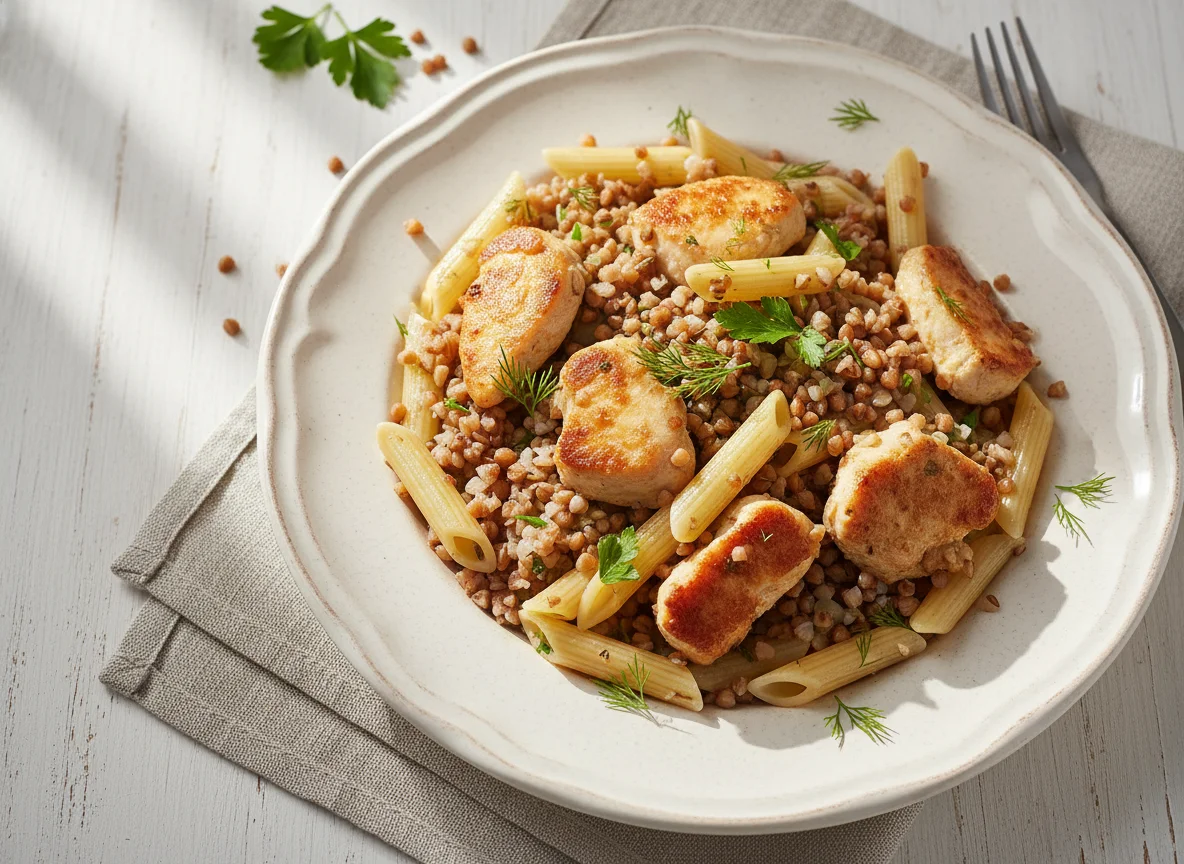 Гречка с курицей и макаронами photo