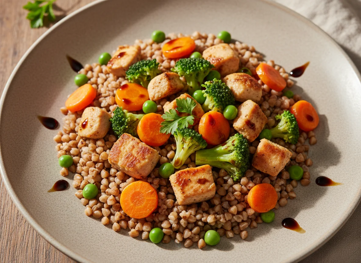 Гречка с курицей и овощами photo