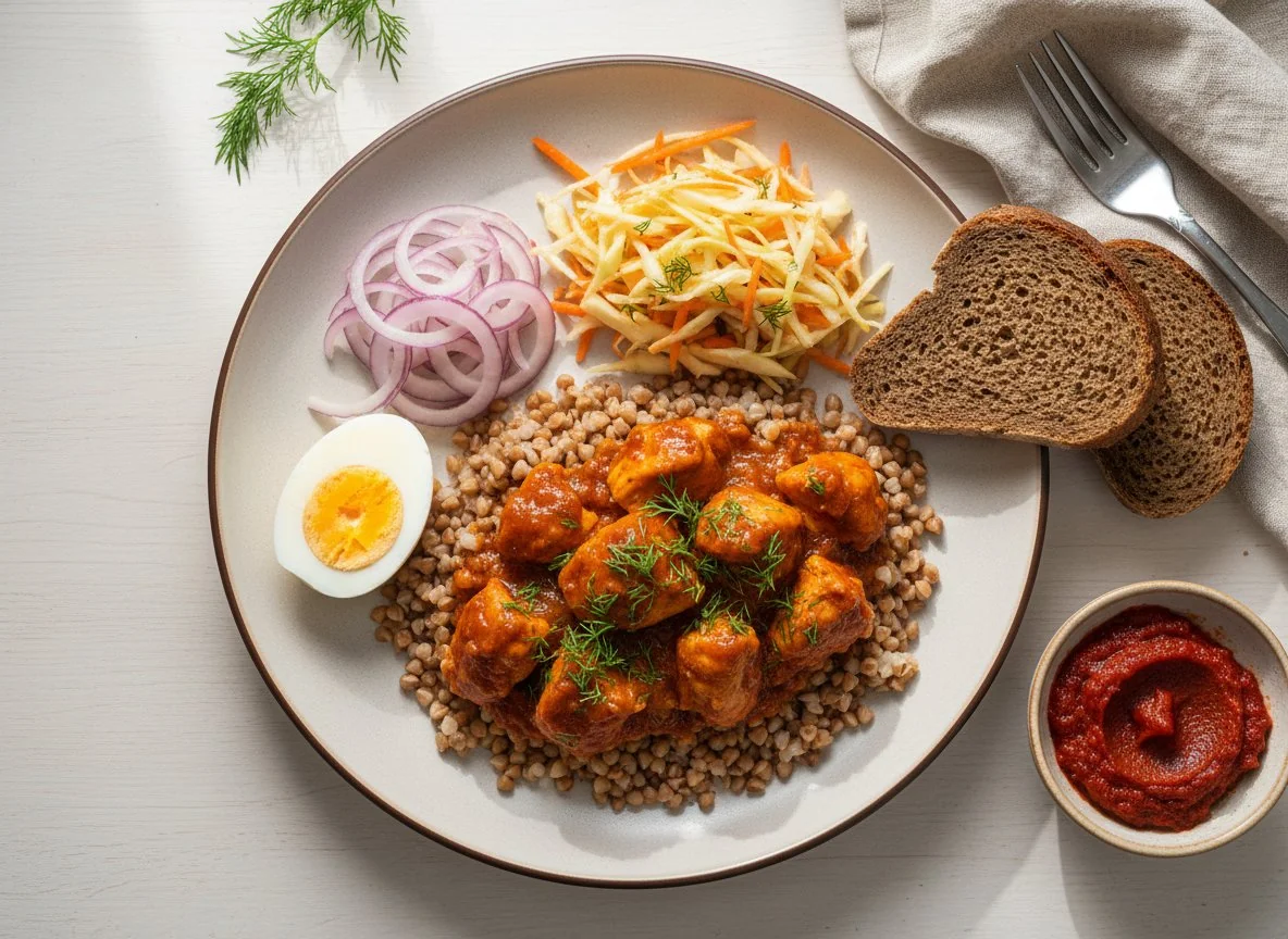 Гречка с курицей и салатом photo