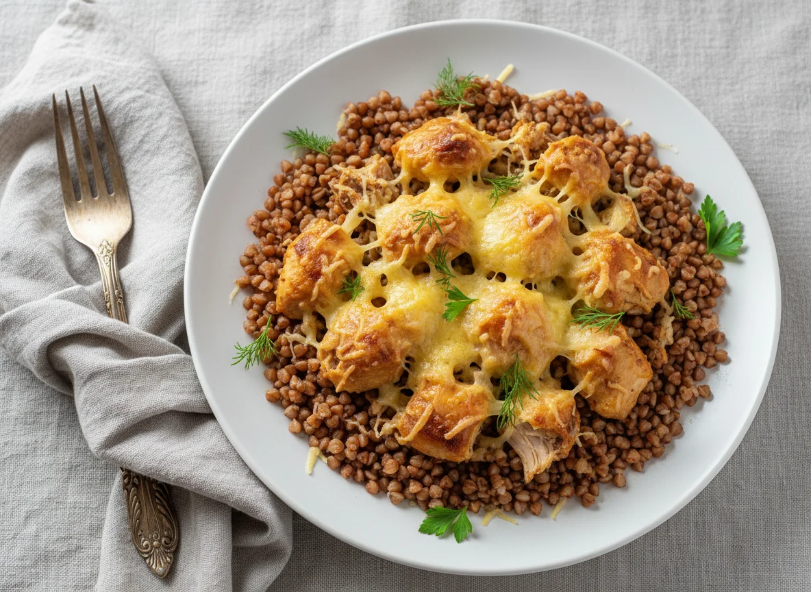 Гречка с курицей и сыром photo