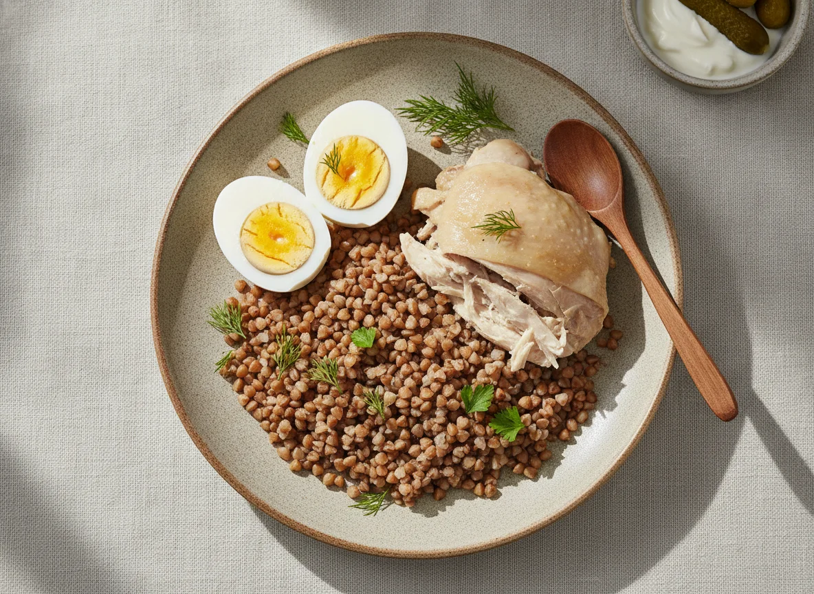 Гречка с курицей и вареными яйцами photo