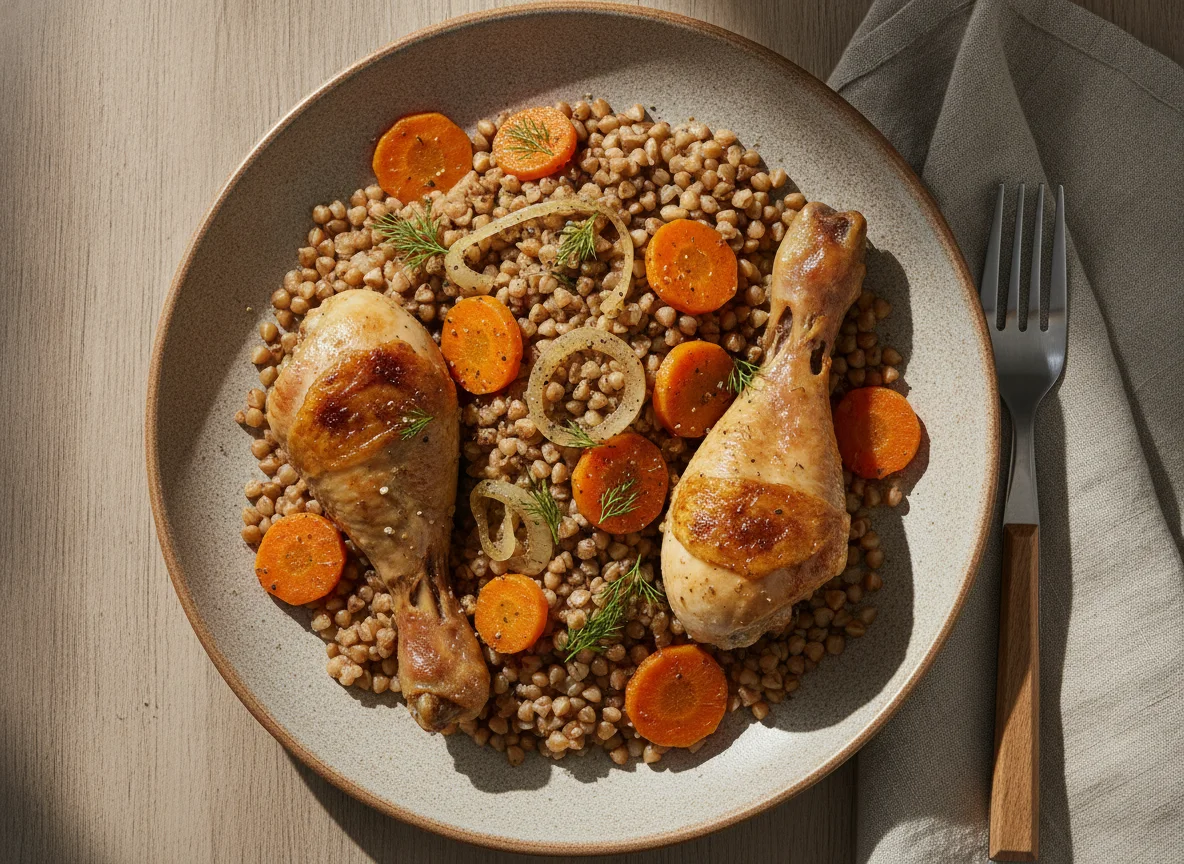 Гречка с куриной голенью и овощами photo