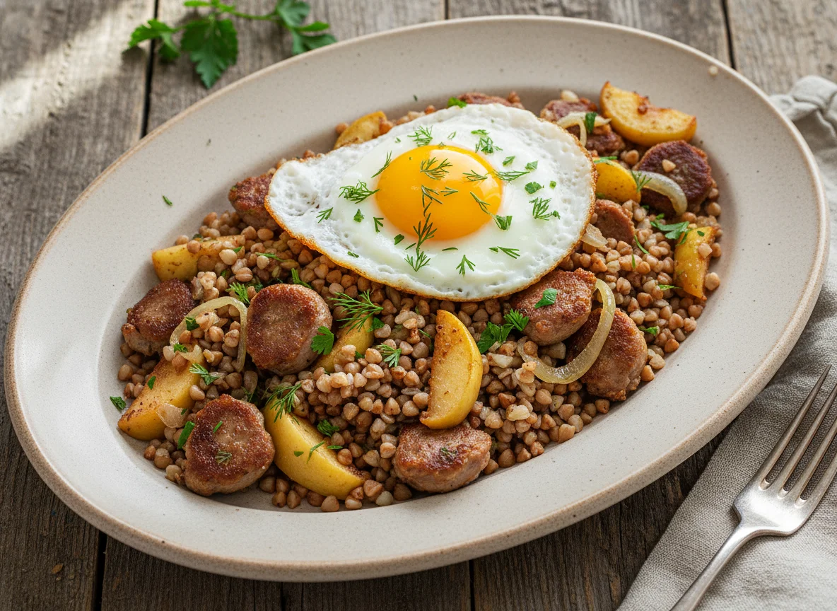 Гречка с куриными желудочками и яблоками photo