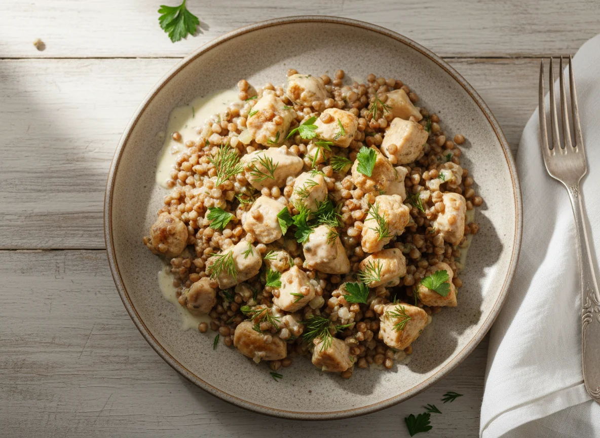 Гречка с мясом в сливочном соусе photo