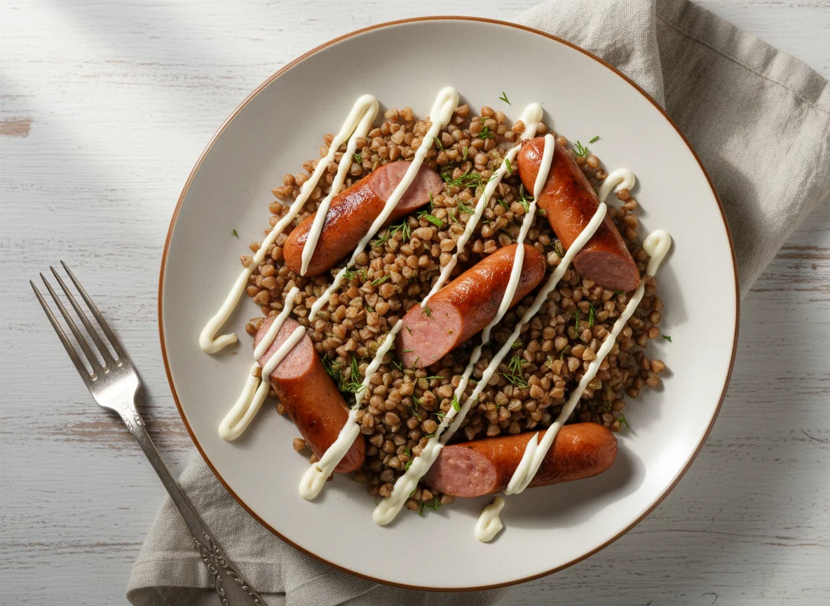 Гречка с сосисками и майонезом photo