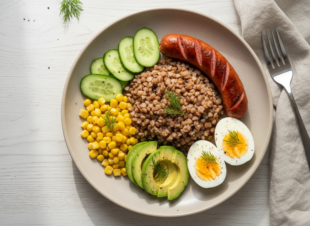 Гречка с сосиской и овощами photo