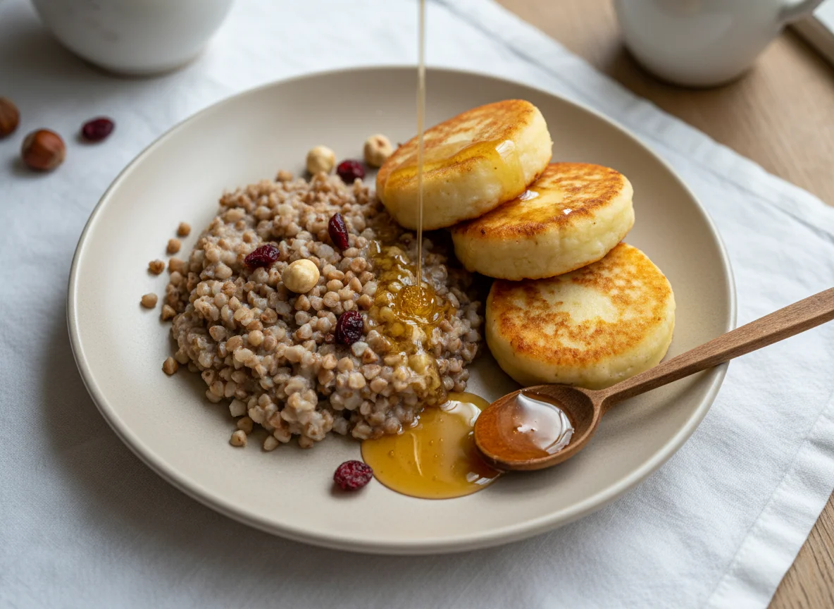 Гречка с сырником и медом photo