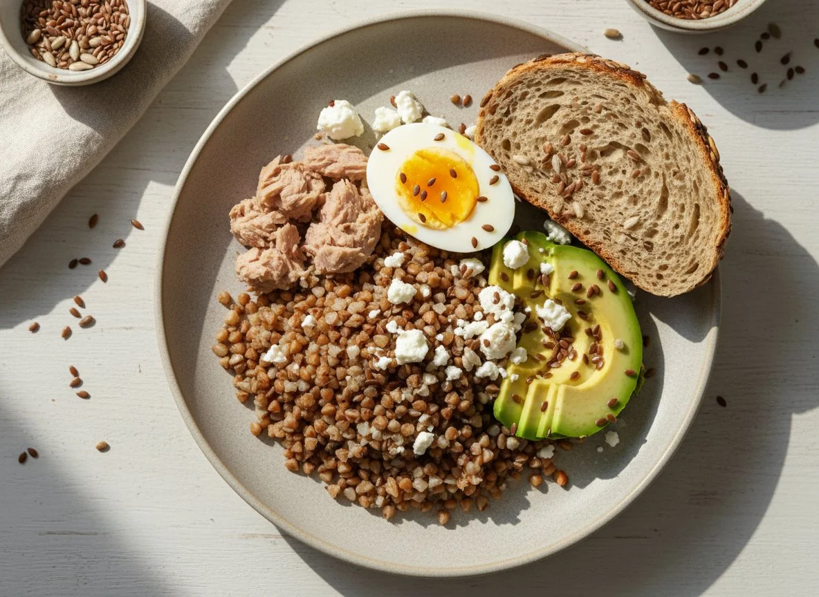 Гречка с тунцом, яйцом и авокадо photo