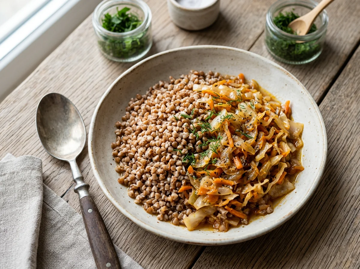 Гречка с тушеной капустой и морковью photo