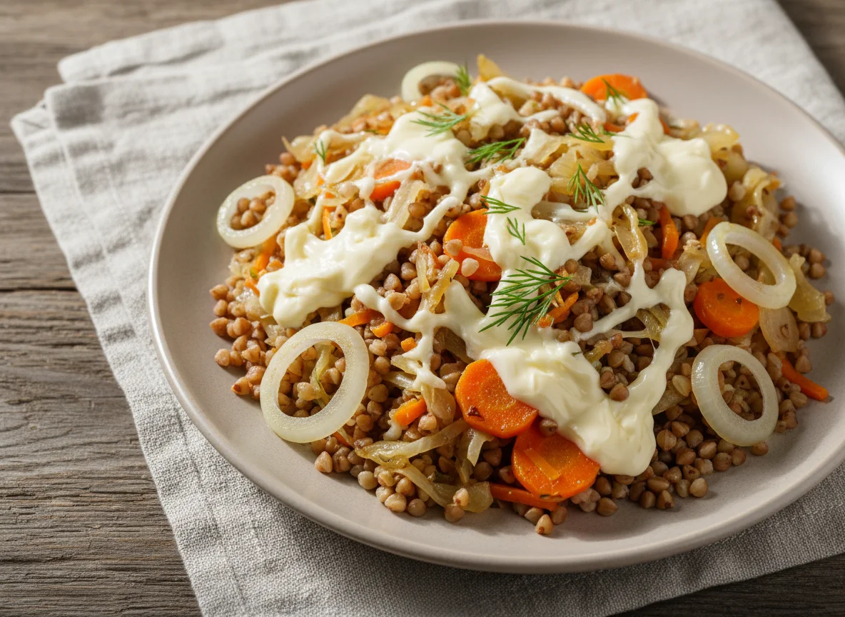 Гречка с тушеными овощами и сыром photo