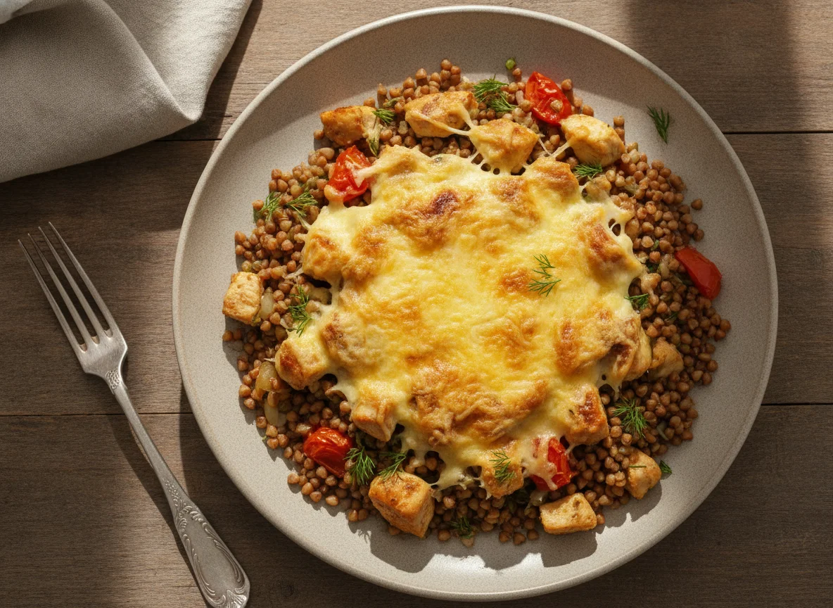 Гречка с запеченной курицей под сыром photo