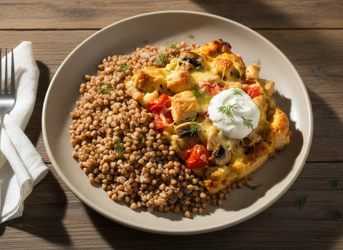 Гречка с запеканкой из курицы и овощей photo