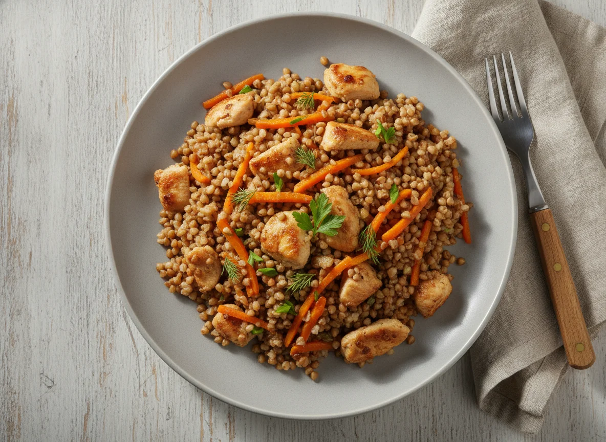 Гречневая каша с курицей и морковью photo