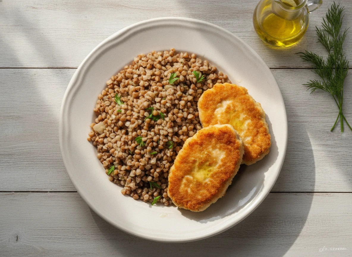 Гречневая каша с куриными отбивными photo