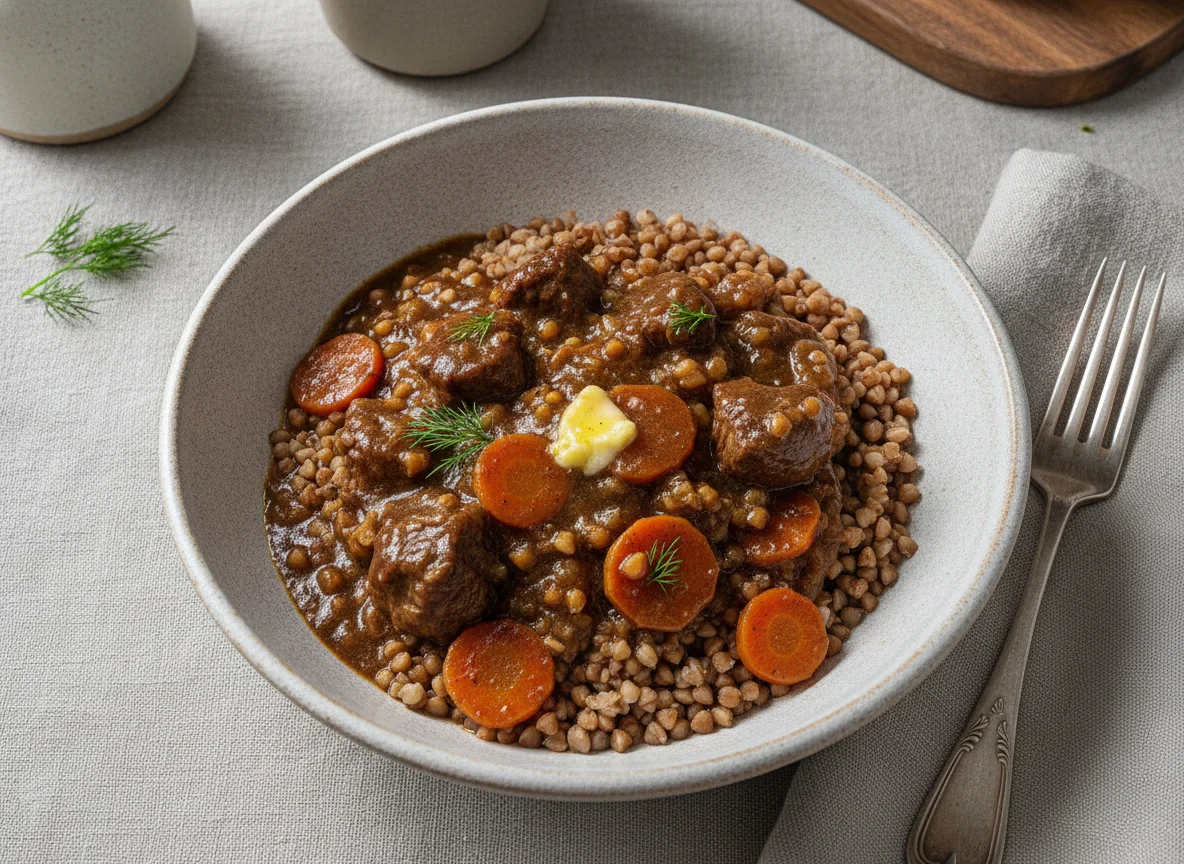 Гречневая каша с мясной подливой photo