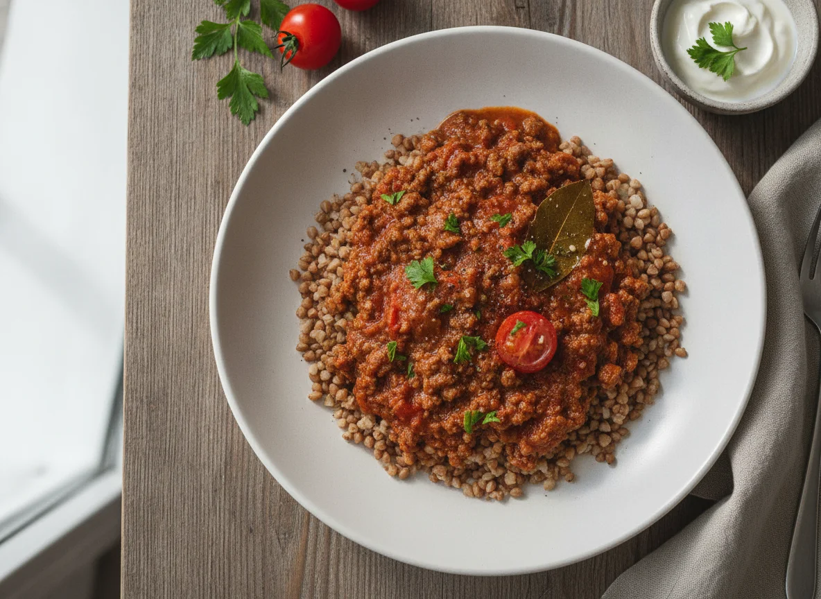 Гречневая каша с мясным соусом photo