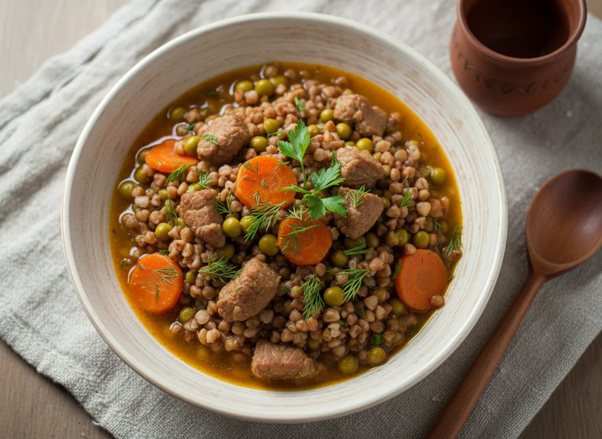 Гречневая каша с мясом и овощами photo