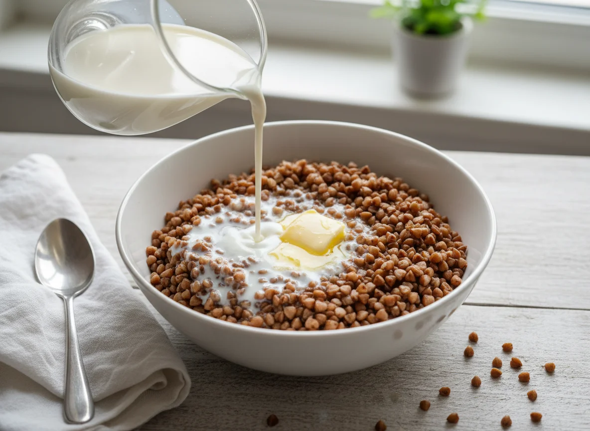 Гречневая каша с молоком и маслом photo