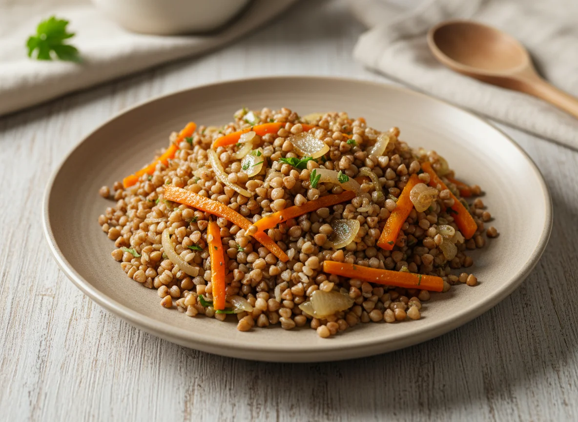 Гречневая каша с овощами photo