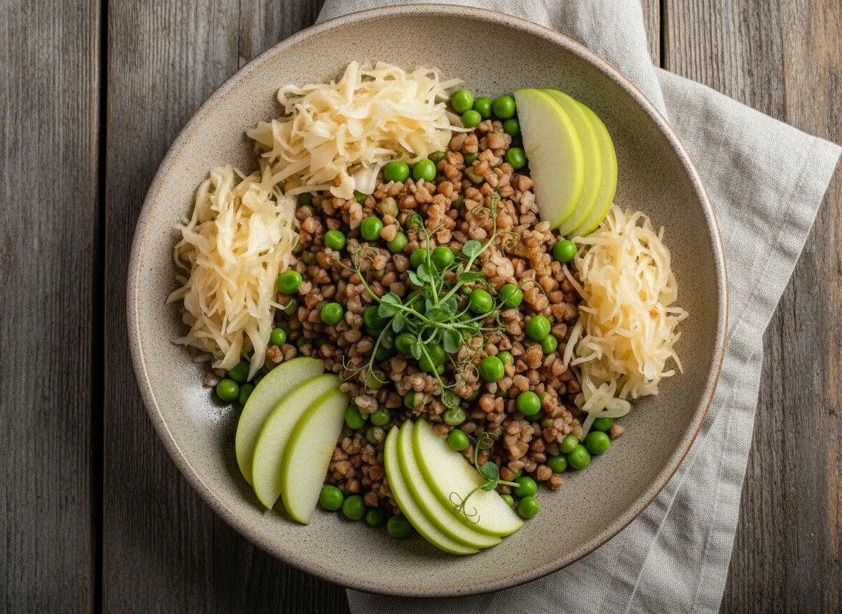 Гречневая каша с овощами и зеленью photo