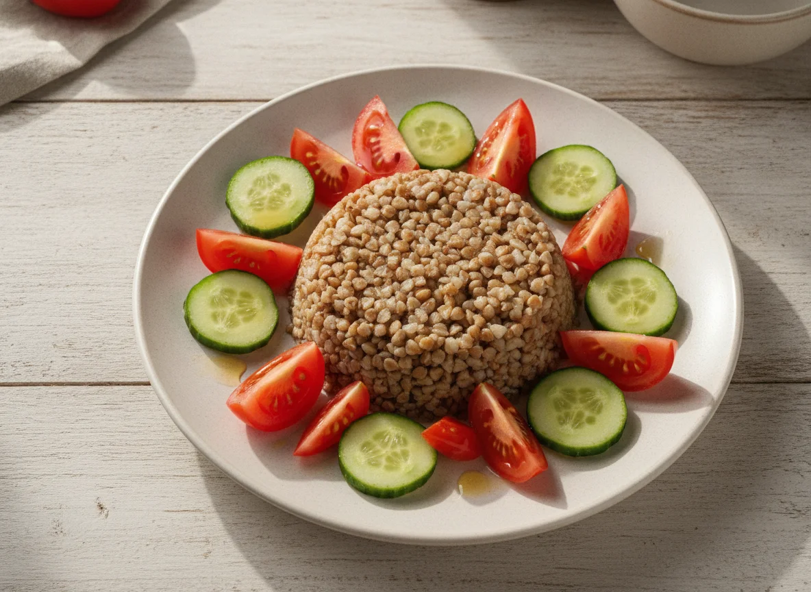 Гречневая каша с помидорами и огурцами photo