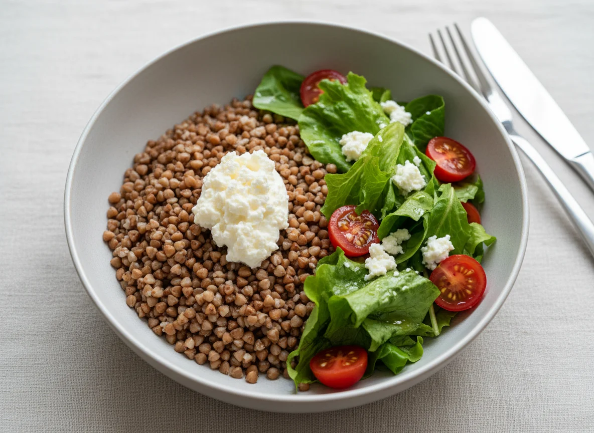 Гречневая каша с салатом photo