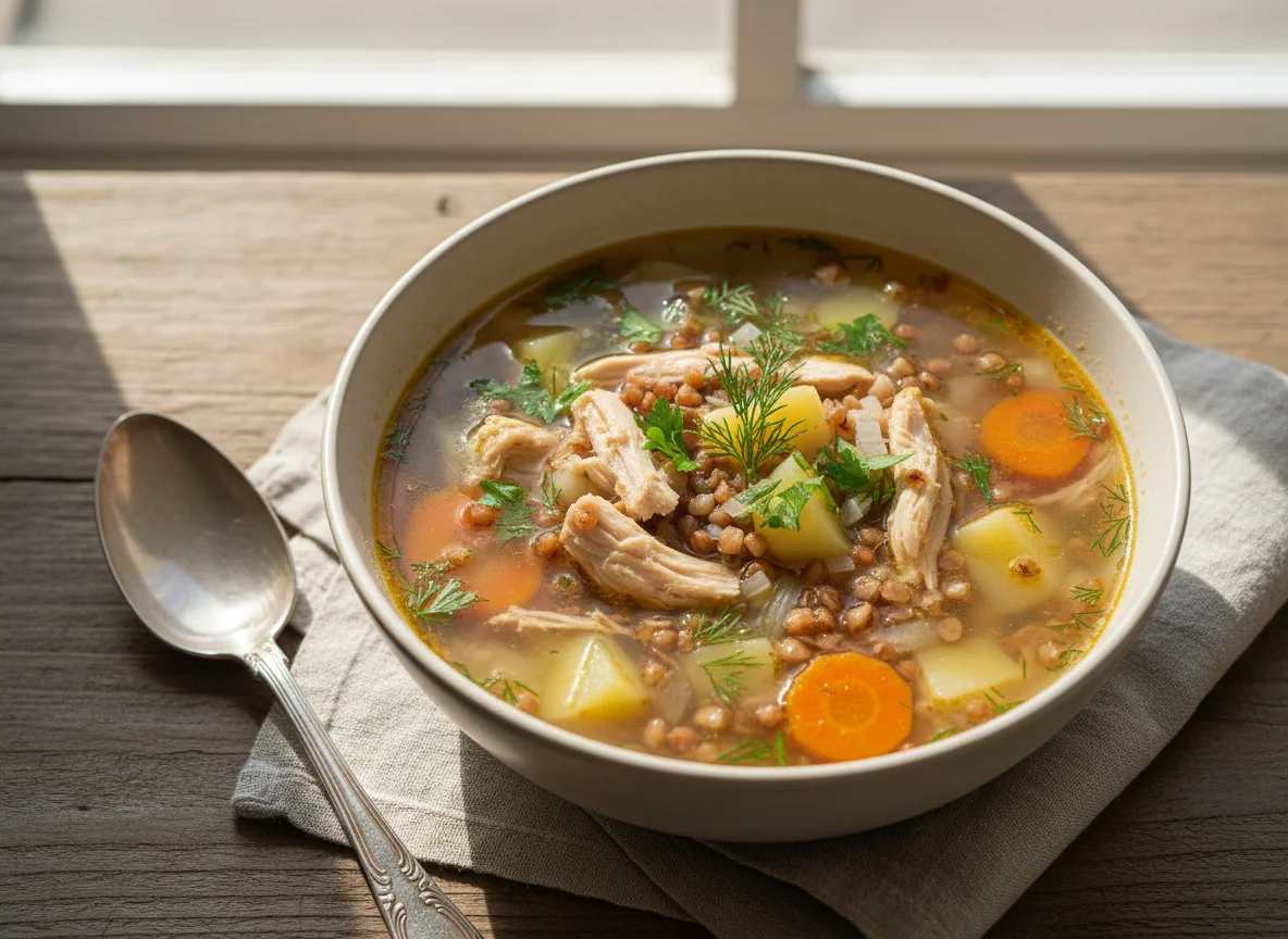 Гречневый суп с картофелем и курицей photo