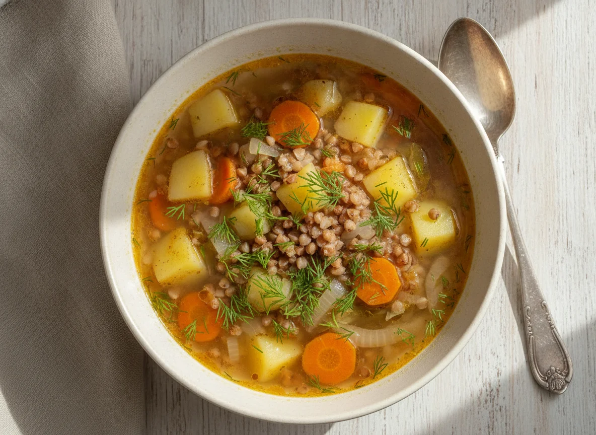 Гречневый суп с картофелем и овощами photo