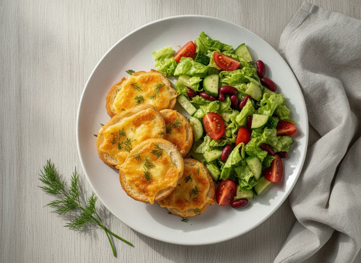 Гренки с сыром и овощной салат photo