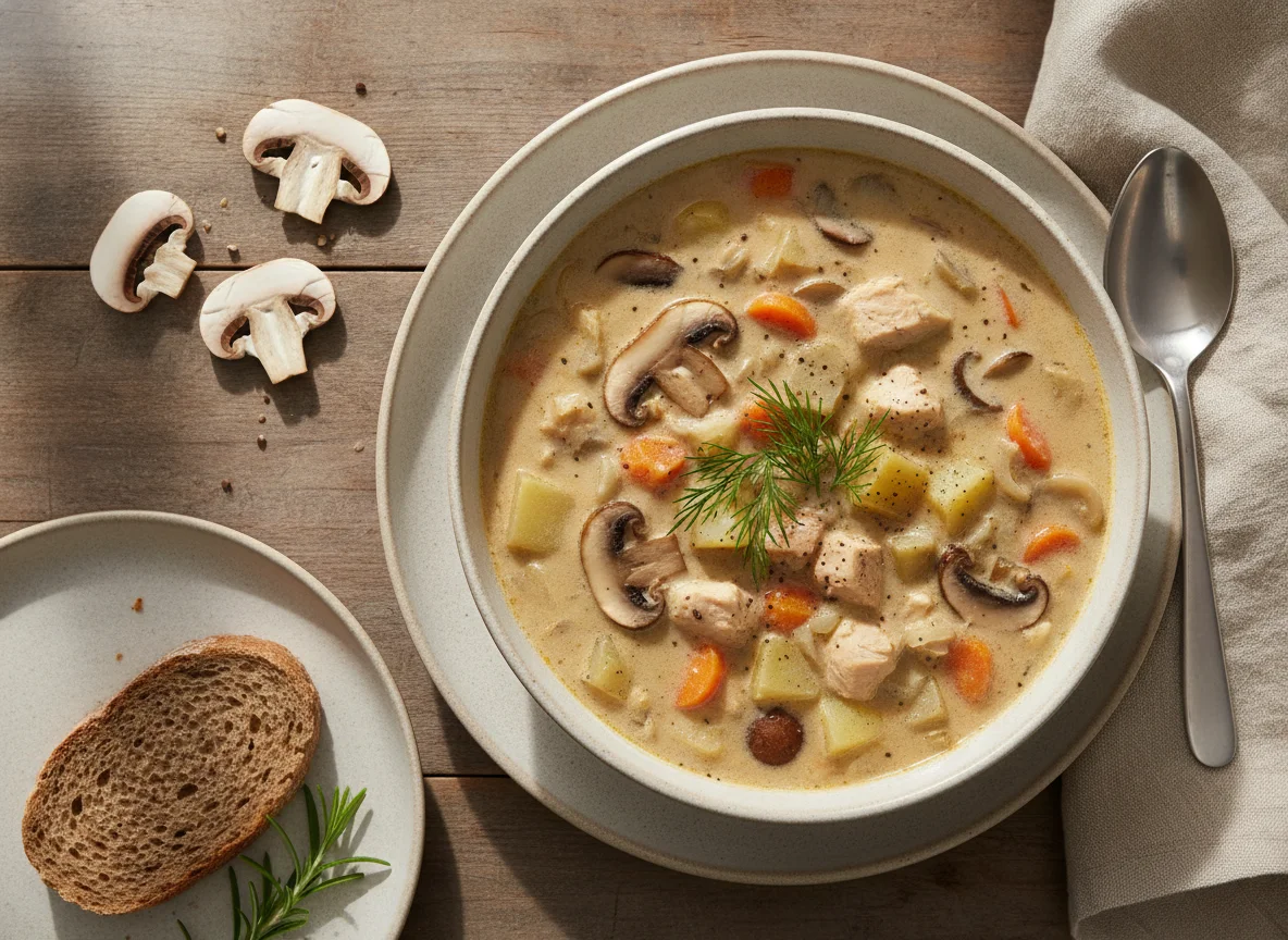 Грибной сливочный суп с курицей photo