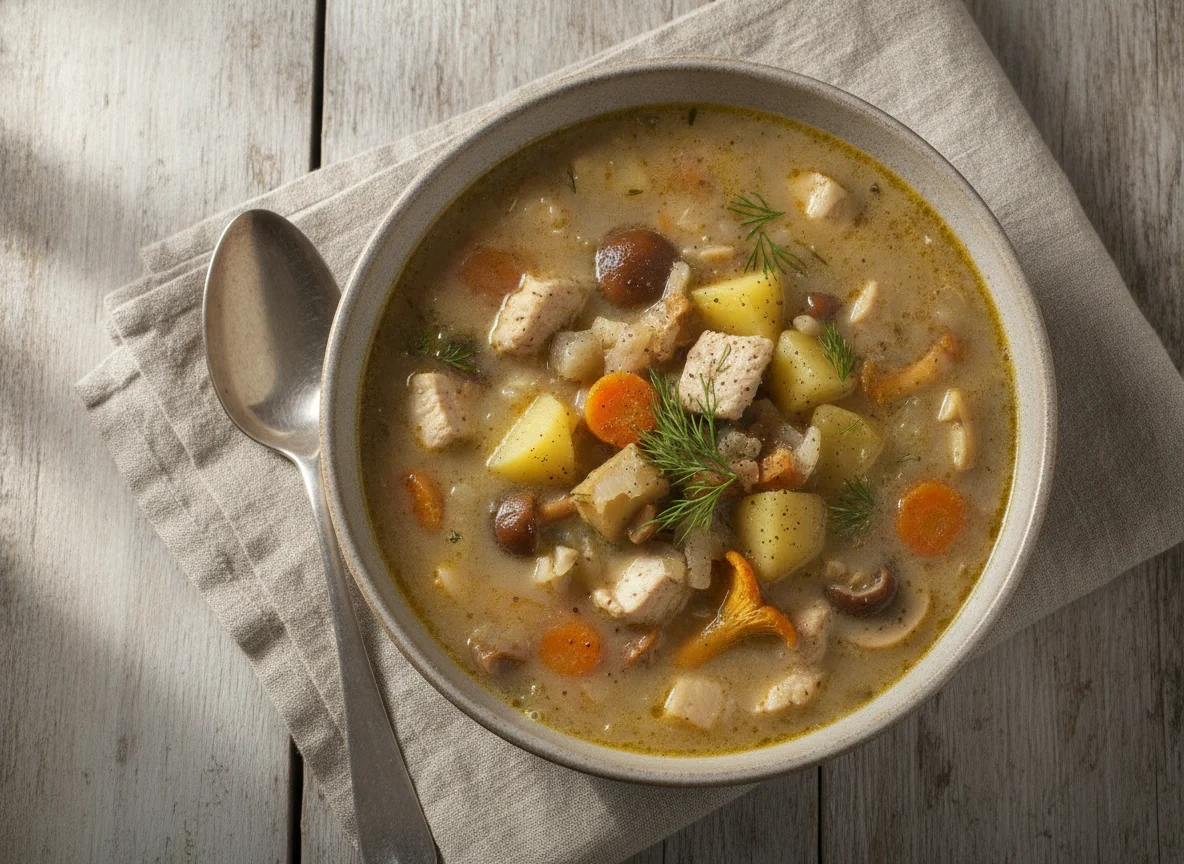 Грибной суп с картофелем и курицей photo