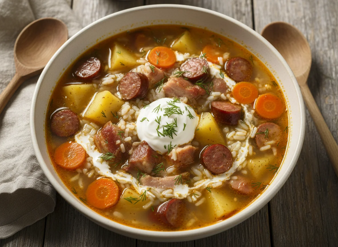 Густой суп с мясом и овощами photo