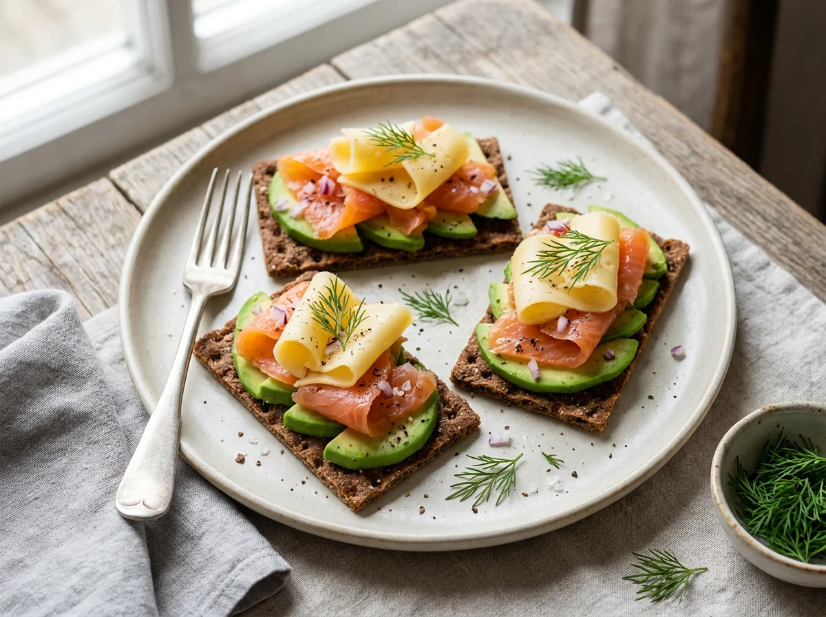 Хлебцы с авокадо, лососем и сыром photo