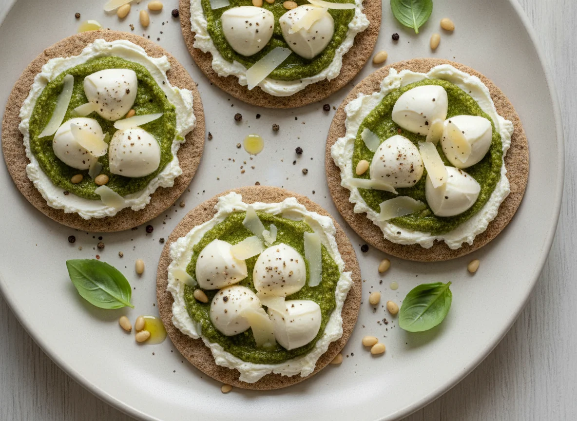 Хлебцы с сыром, песто и моцареллой photo