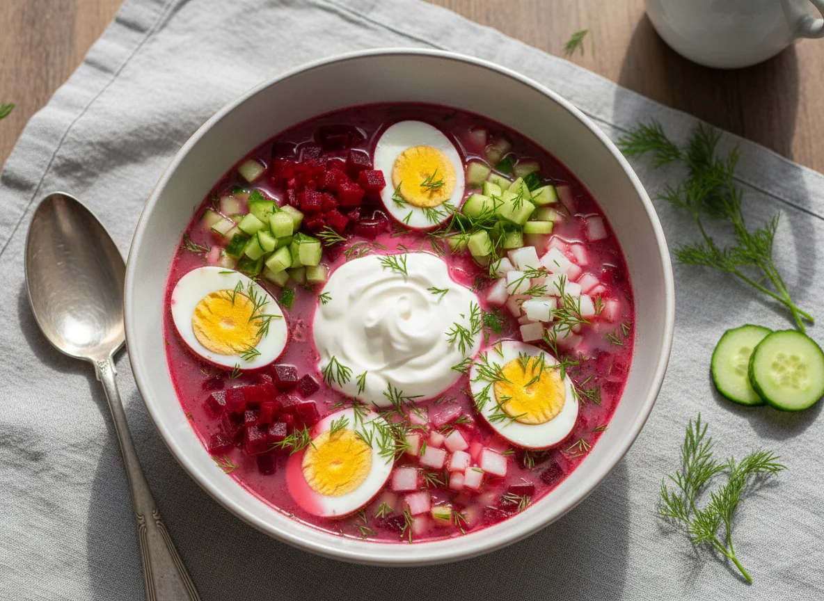 Холодный свекольник со сметаной photo