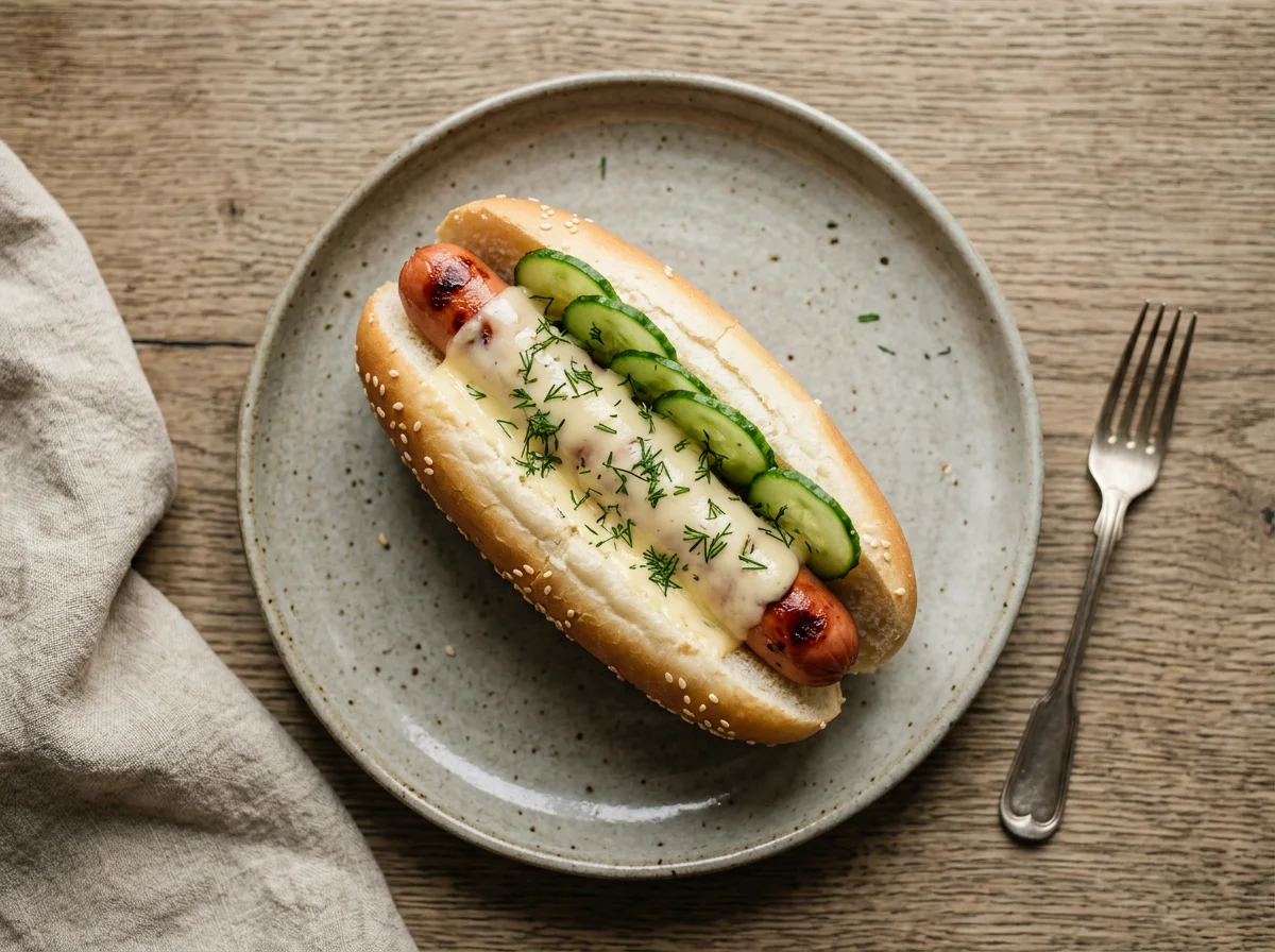 Хот-дог с сыром и огурцом photo