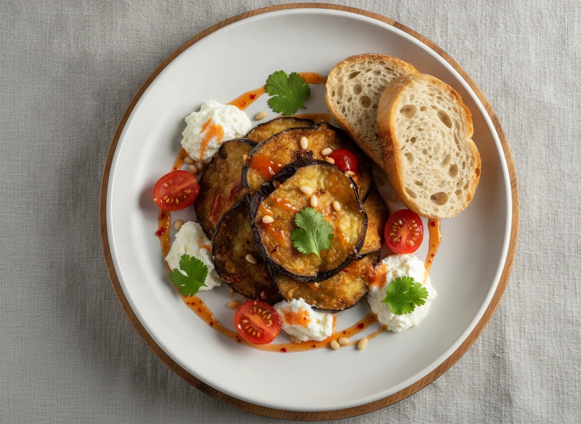 Хрустящие баклажаны с томатами и сливочным сыром photo