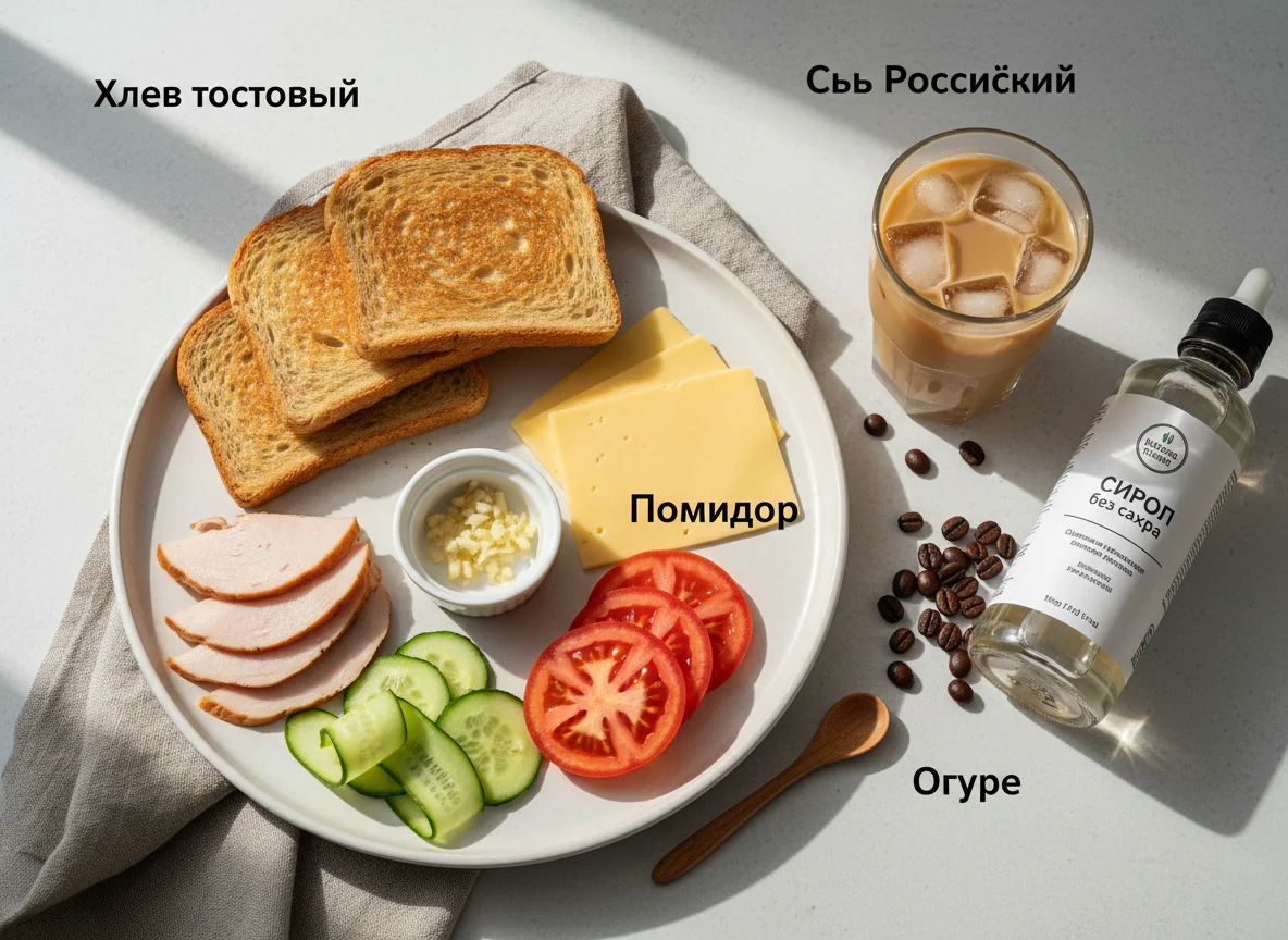 Ингредиенты для сэндвича и напитка photo