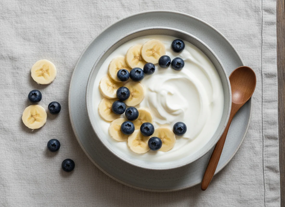 Йогурт с бананом и черникой photo