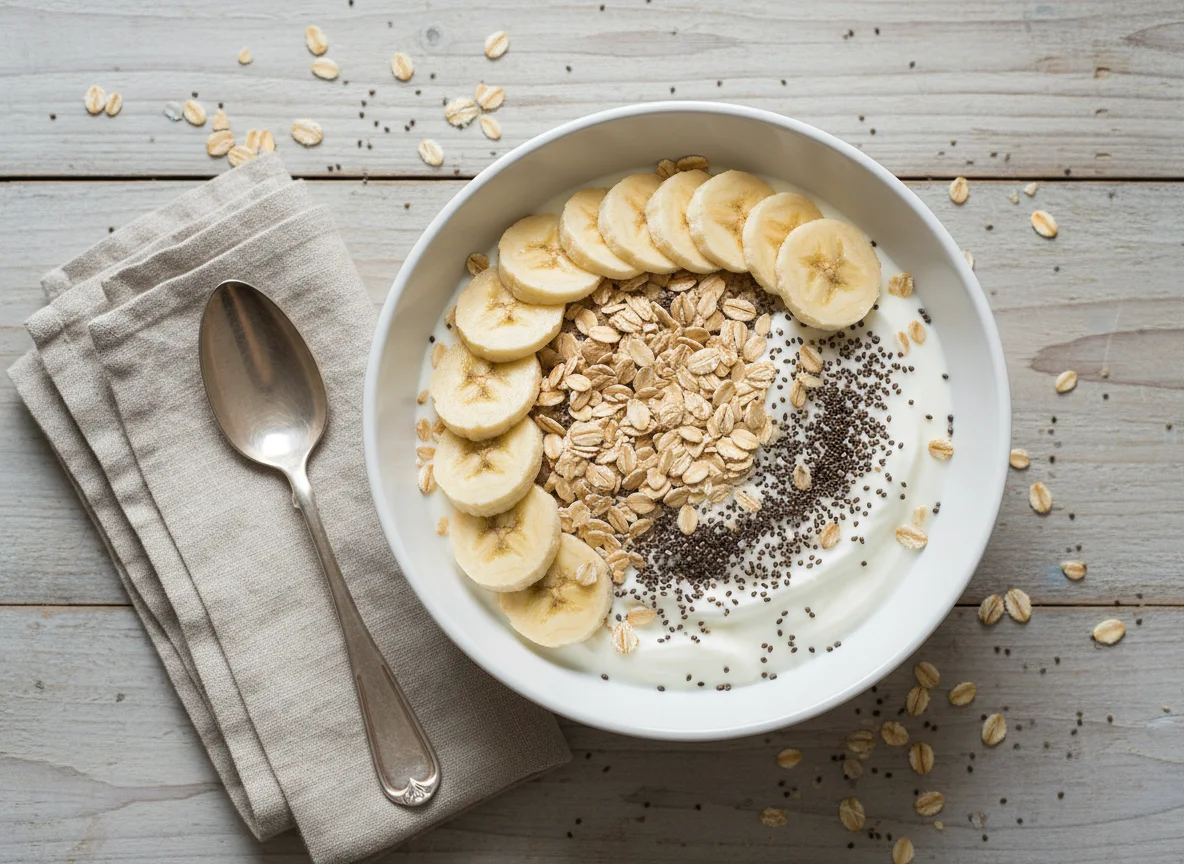 Йогурт с бананом, овсянкой и семенами чиа photo