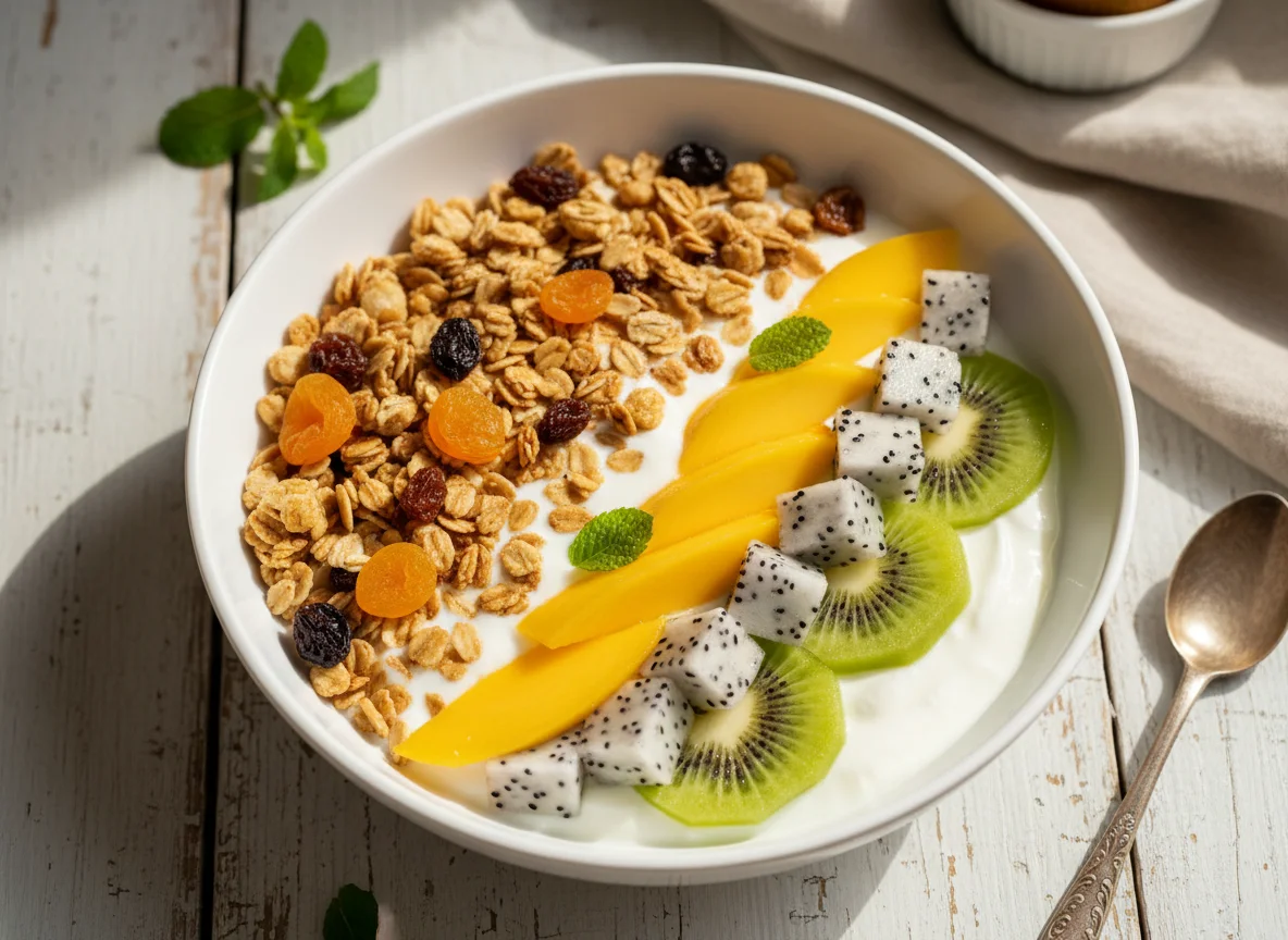 Йогурт с фруктами и мюсли photo