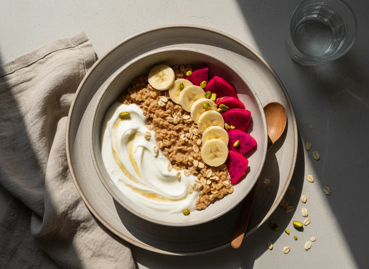 Йогурт с фруктами и овсянкой photo