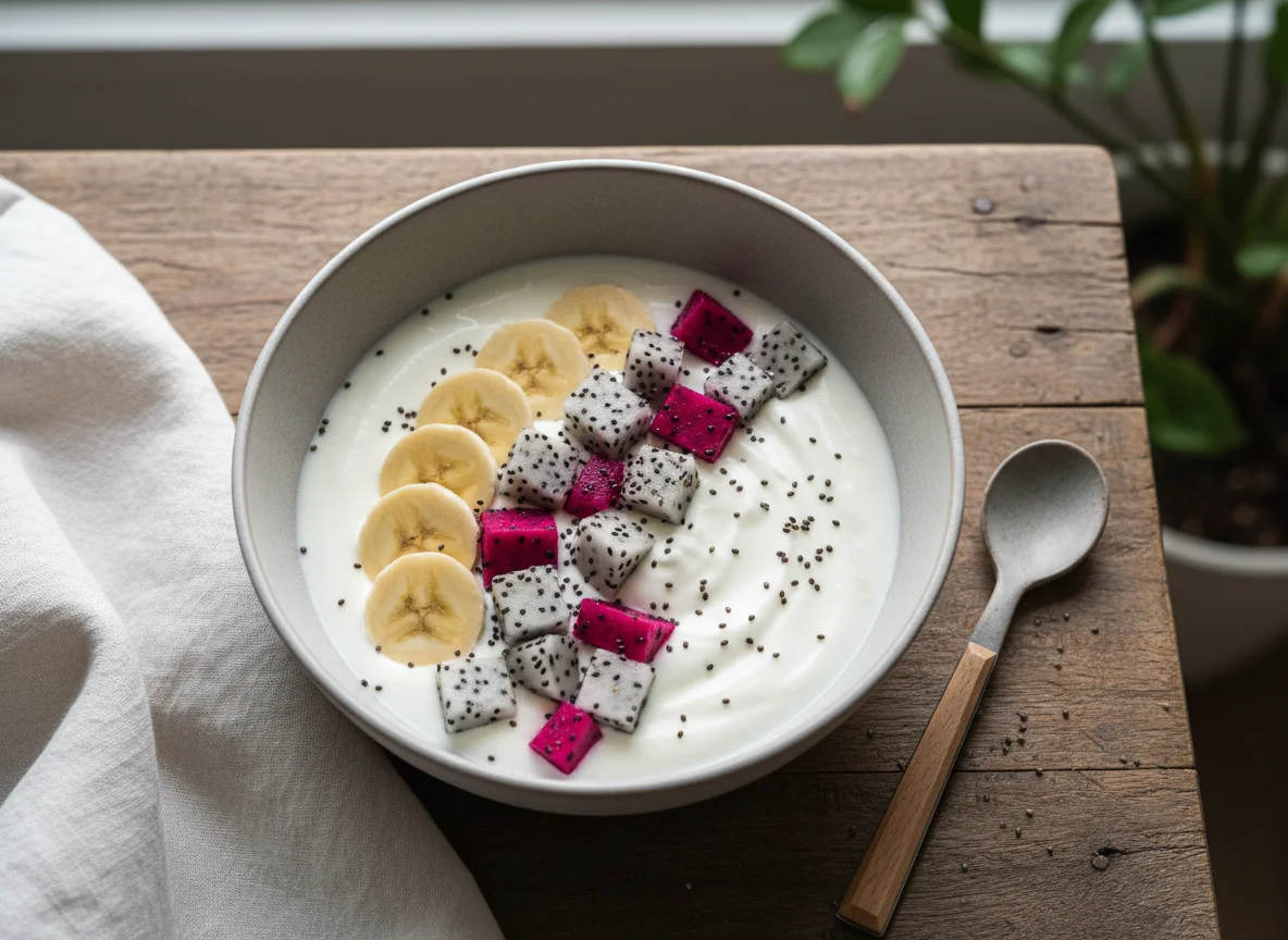 Йогурт с фруктами и семенами чиа photo