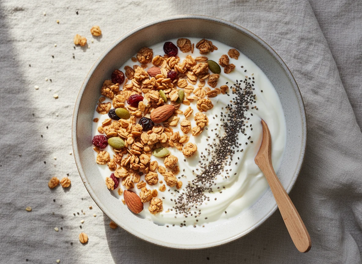 Йогурт с гранолой и семенами чиа photo