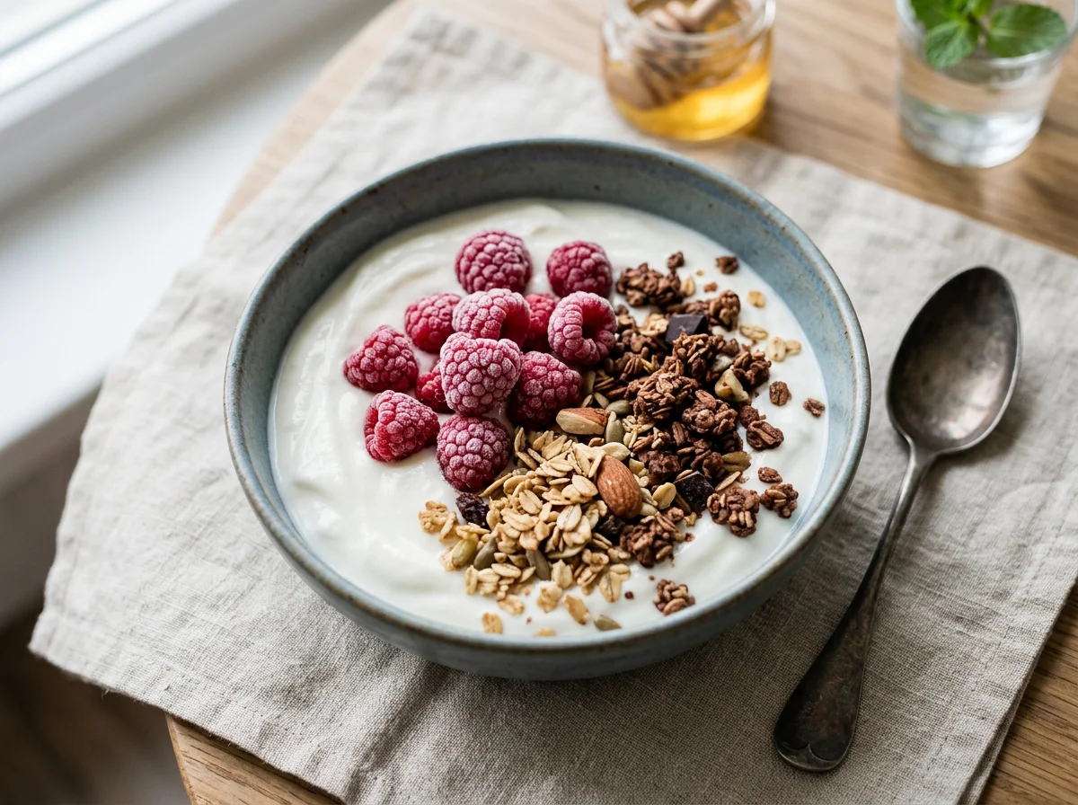 Йогурт с малиной и гранолой photo