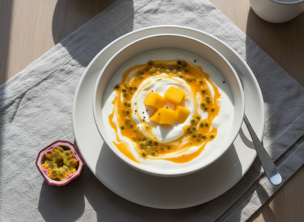 Йогурт с манго и маракуйей photo