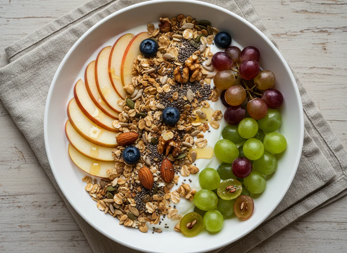 Йогурт с мюсли и фруктами photo