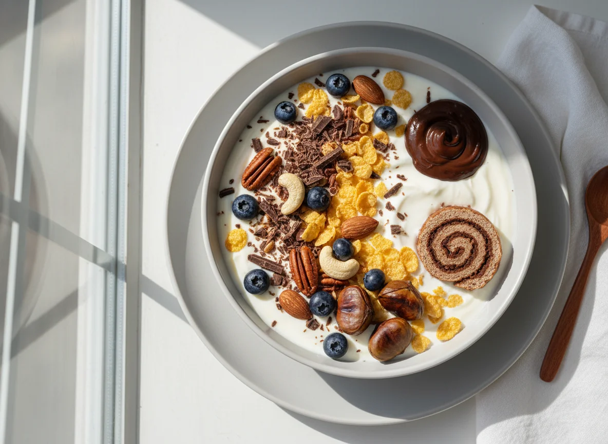 Йогурт с орехами, ягодами и шоколадом photo