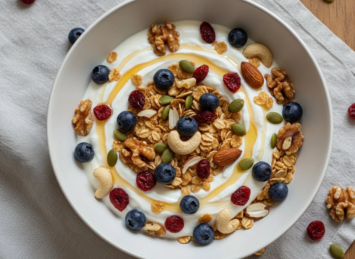 Йогурт со злаками и ягодами photo